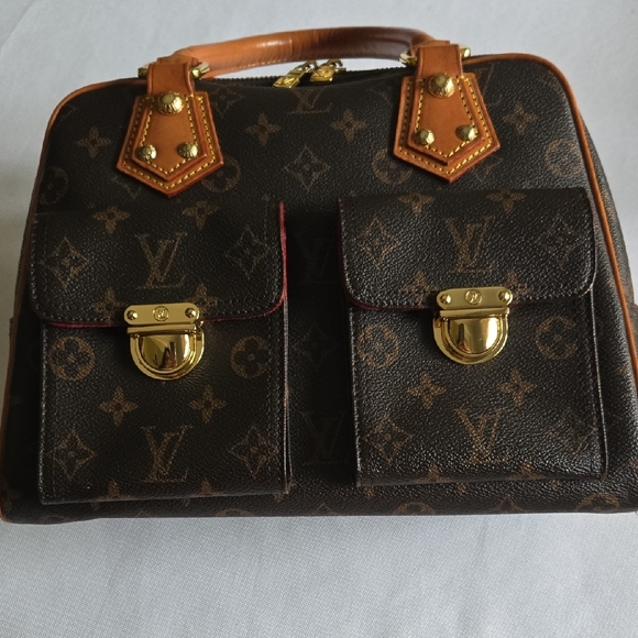 New Brown & Tan Top Handle Bag with Gold Accents - Picture 4 of 13